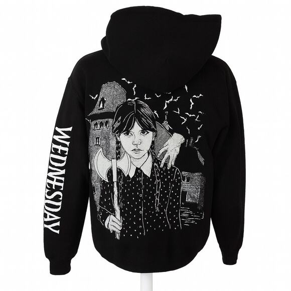 Goth-core Wednesday Addams Black Graphic Hoodie – Medium Netflix - Picture 3 of 4